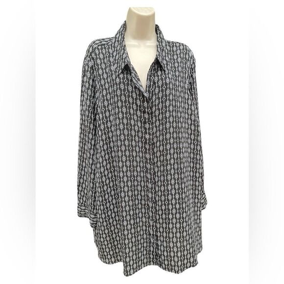 LANE BRYANT Womens Polyester Long Sleeve Blouse Geometric Black White Size 26/28 - Picture 1 of 5